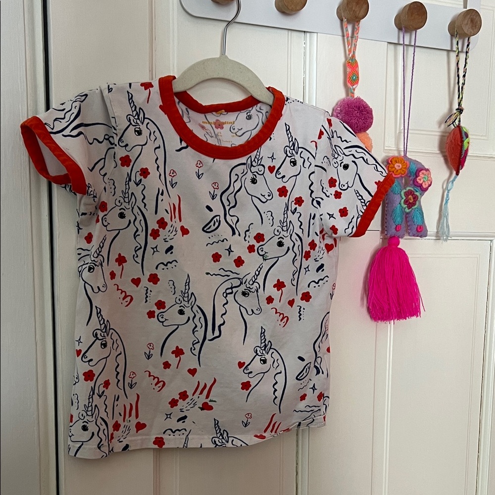 Mini Rodini - Size 6/7 - Unicorn Print Kids Shirt - Red and White